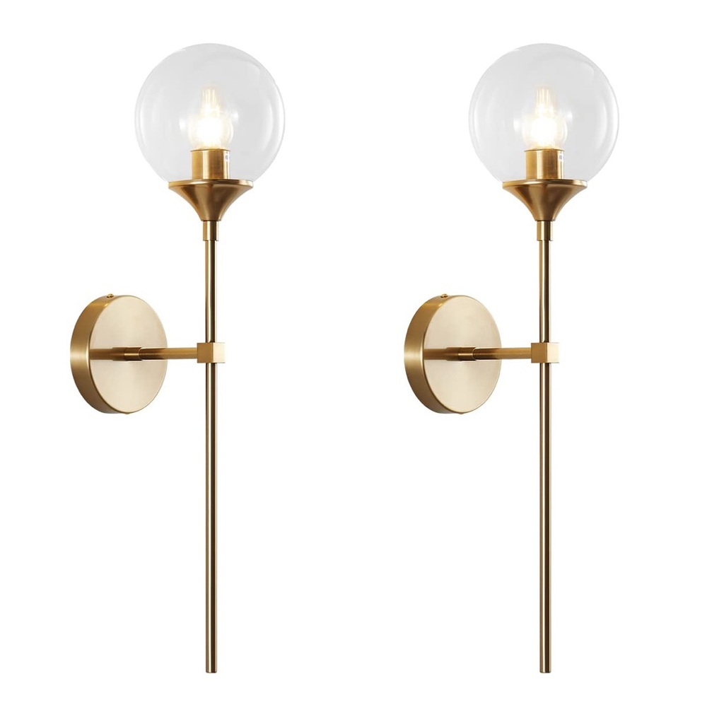 BOKT Clear Bubble Glass Globe Wall Sconce Lights Set of 2 Brass Modern